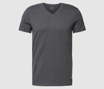 T-Shirt mit geripptem V-Ausschnitt