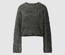 Cropped Pullover mit Effektgarn und  Fell-Besatz