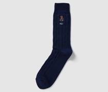 Socken mit Zopfmuster und Motiv-Stitching