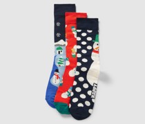 Socken mit Motiv-Print Modell 'Snowman' im 3er-Pack