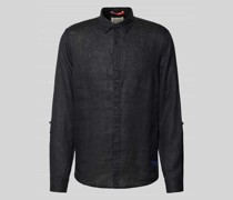 Regular Fit Leinenhemd mit Label-Stitching