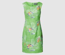 Knielanges Kleid aus Leinen mit Motiv-Print