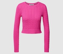 Cropped Strickpullover mit Zopfmuster