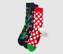 Socken mit Motiv-Print Modell 'X-Mas Stocking' im 3er-Pack