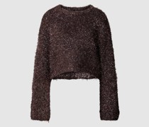 Cropped Pullover mit Effektgarn und  Fell-Besatz