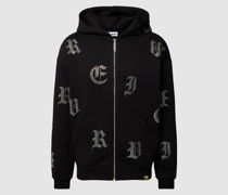 Sweatjacke mit Label-Details aus Strasssteinbesatz