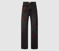 Baggy Jeans mit CRUCIFIX BLING Strasssteinen in Rot