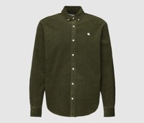 Regular Fit Cordhemd mit Logo-Stitching Modell 'MADISON'