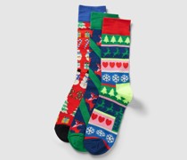 Socken mit Motiv-Print Modell 'X-Mas Sweater' im 3er-Pack