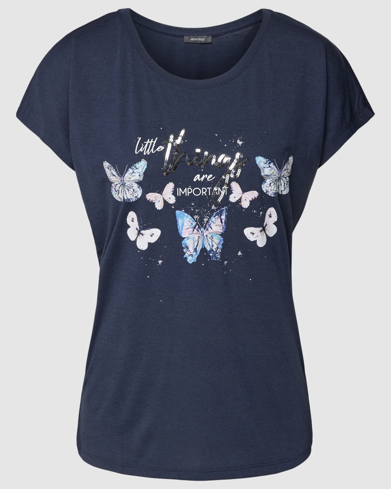 MONTEGO Damen T-Shirt mit Viskose-Anteil und Paillettenbesatz