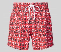 Badehose mit Allover-Label-Print Modell 'TORTUGA'