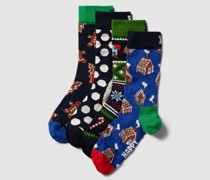 Socken mit Allover-Muster Modell 'Gingerbread' im 4er-Pack