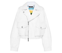 Cropped Biker Lederjacke Beige