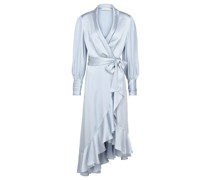 Silk Wrap Midi Dress Seidenkleid Blau