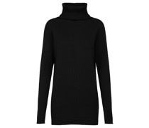 Rib Knit Wool Turtelneck Rollkragenpullover Schwarz