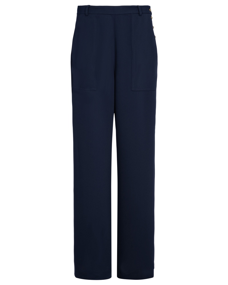 Ralph Lauren Damen Cady Wide Leg Hose Navy
