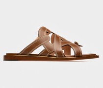 Glada Flache Sandalen Aen Hellbraunem Leder
