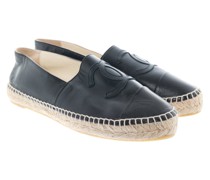 Second Hand Slipper/Ballerinas aus Leder in Schwarz