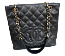 Second Hand Shopping Tote aus Leder in Schwarz