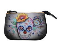 Schlüsseltasche 'Calaveras de Azucar' aus handbemaltem Leder mischfarben