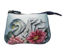 Schlüsseltasche Swan Song aus handbemaltem Leder mischfarben