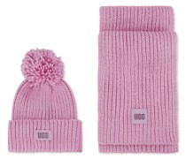 Set mit Rippstrick-Beanie mit Bommel