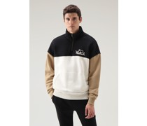 Herren Sweatshirt im Farbblock-Design mit halblangem Reißverschluss und aufgedrucktem Logo White Block