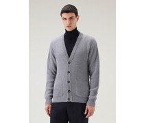 Herren Gerippte Strickjacke aus reiner Merino-Schurwolle Grey