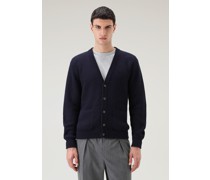 Herren Gerippte Strickjacke aus reiner Merino-Schurwolle Dark Blue