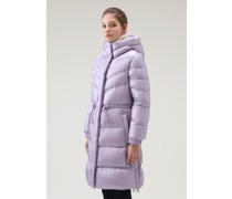 Damen Aliquippa Seidige lange Daunenjacke mit Kordelzug in der Taille Lilac Down