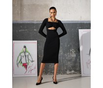 Langärmliges Strickkleid mit Zierausschnitten, Frau, Schwarz