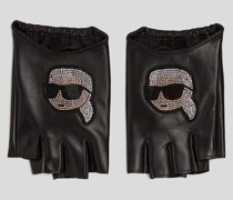 K/ikonik karl  fingerlose Handschuhe mit Strass, Frau, Schwarz