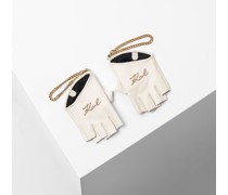 K/signature Fingerlose Handschuhe mit Kette, Frau, Off White
