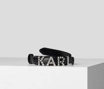 Strassbesetzter Gürtel mit Karl-buchstaben, Frau, Schwarz