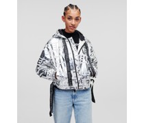 Kl Jeans, Kurze Klj-jacke mit Kapuze und Logo, Frau, Silver