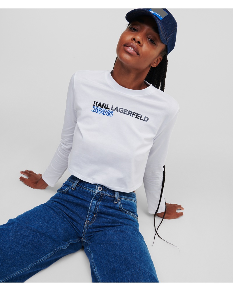 Karl Lagerfeld Damen Kl Jeans Klj langärmliges Cropped-t-shirt Frau Weiss