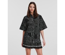 Leinenbluse mit Karl-logo, Frau, Square karl, Schwarz/weiss