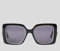 Einfarbige Quadratische Sonnenbrille, Frau, Schwarz/weiss