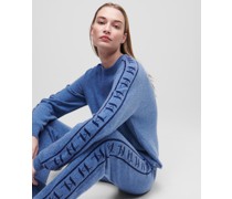 Kl monogram Jacquard-pullover aus Kaschmir, Frau, Blau/marineblau Melange