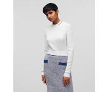 Strukturierter Pullover mit Stehkragen, Frau, Weiß
