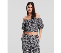 Schulterfreie Bluse mit Giraffen-print, Frau, Giraffe Schwarz/weiß