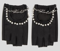 K/signature Fingerlose Handschuhe mit Perlen, Frau, Schwarz