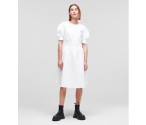Baumwoll-hemdkleid mit V-ausschnitt, Frau, Weiß