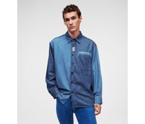 Jeanshemd Im Farbblock-stil, Mann, Mid Blue