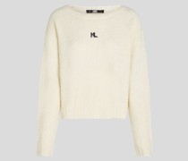 Flauschiger Pullover mit Kl-logo, Frau, Off White