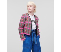 Bouclé-jacke, Frau, Pinkes Karomuster, Boucle