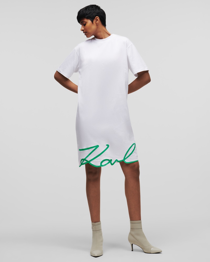 Karl Lagerfeld Damen T-shirt-kleid mit Karl-signatur-saum Frau Weiss