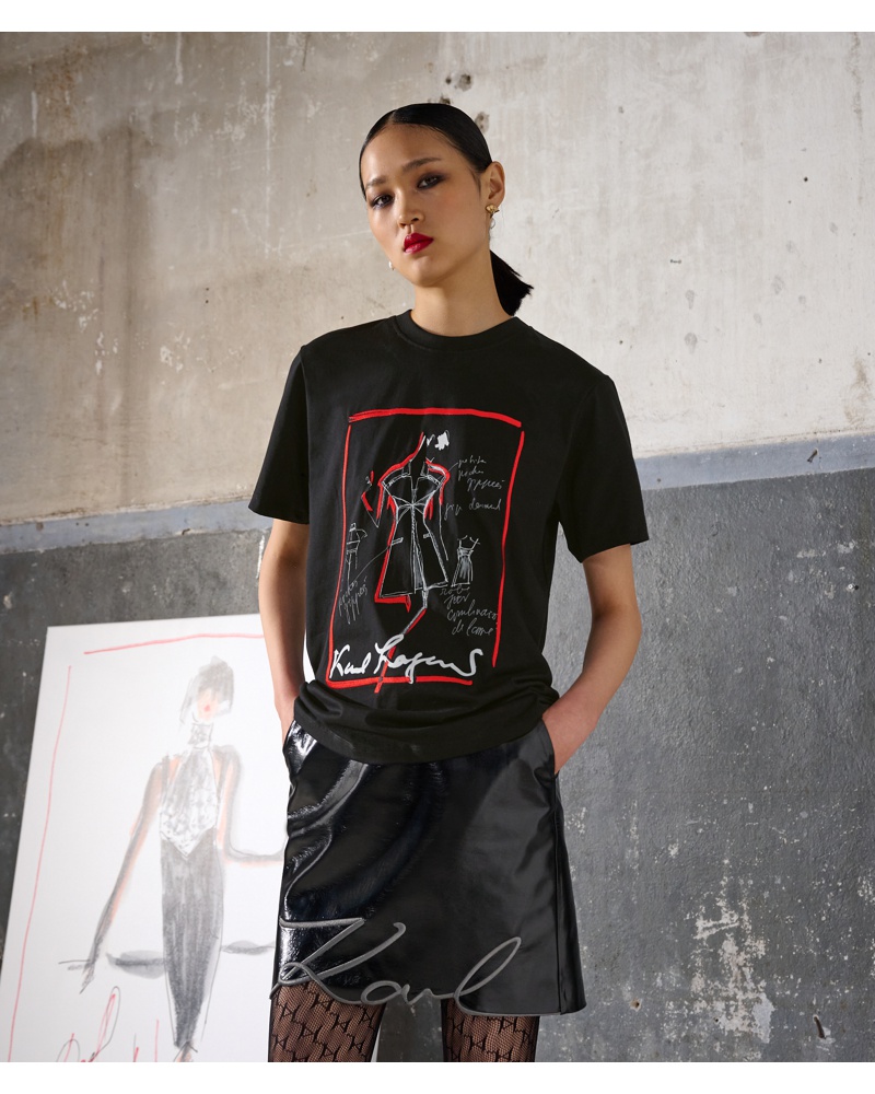 Karl Lagerfeld Damen Karl archiv-t-shirt Frau Schwarz