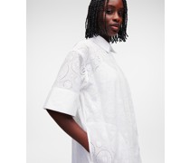 Hemdkleid mit Lochstickerei, Frau, Weiss