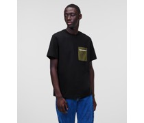 T-shirt mit Farblich Abgesetzter Tasche, Mann, Schwarz